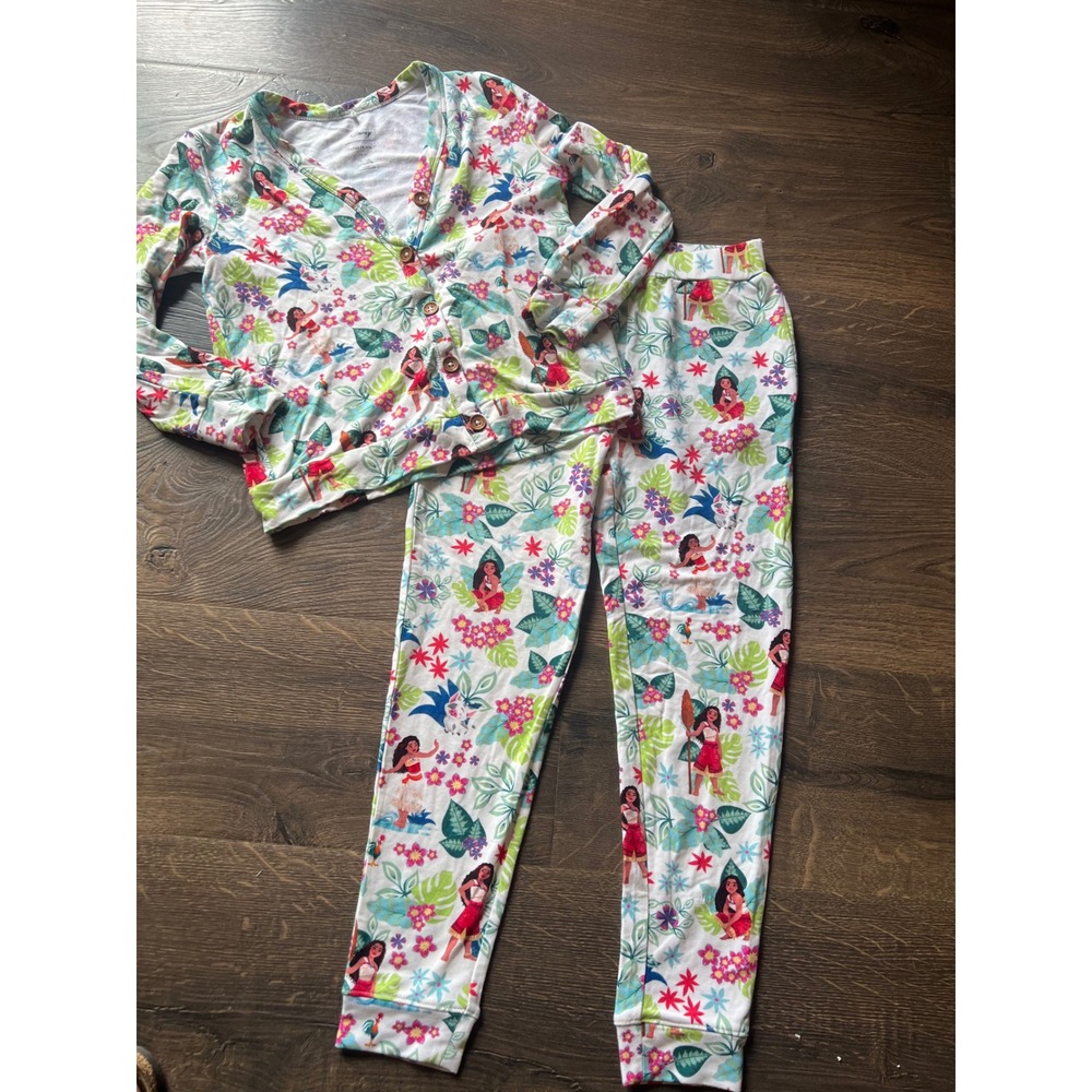 Disney Posh Peanut Moana Bamboo Viscose Pajama Set Cardigan Joggers Kids 7Y-8Y